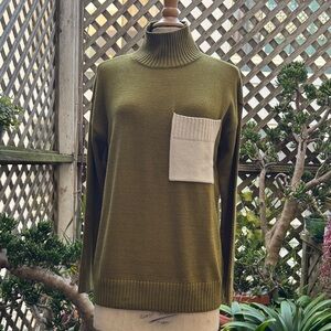 Peace Love World Olive Green Oversized Sweater with Cream Pocket. NWOT